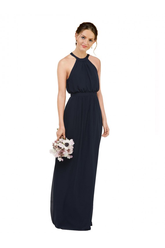 Long Sleeveless Chiffon Dark Navy A-Line Bridesmaid Dress Colchester