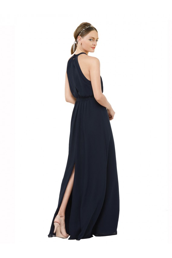 Long Sleeveless Chiffon Dark Navy A-Line Bridesmaid Dress Colchester