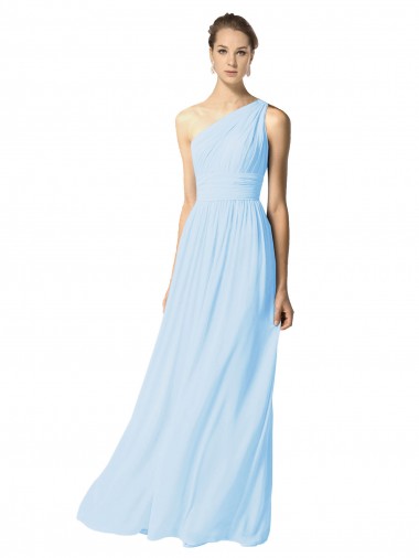 Long Sleeveless Soft Chiffon Light Sky Blue One Shoulder A-Line Bridesmaid Dress Colchester