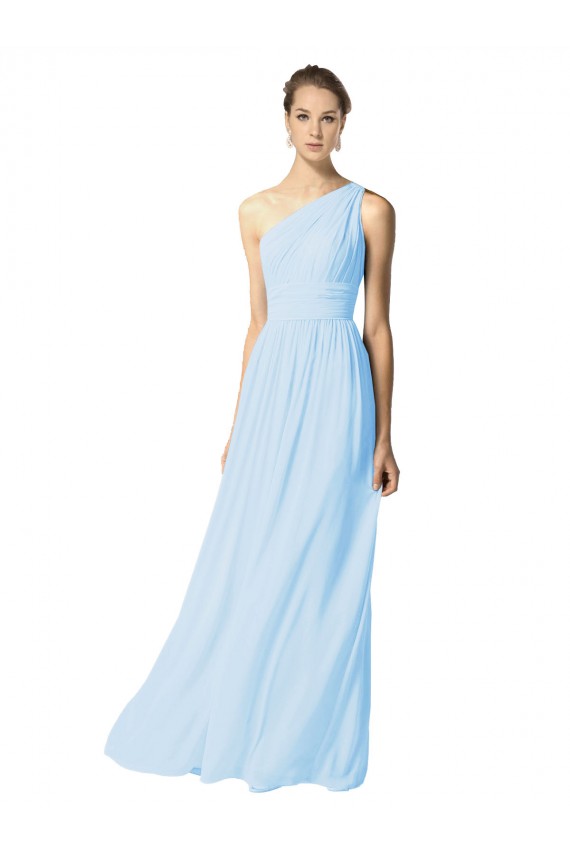 Long Sleeveless Soft Chiffon Light Sky Blue One Shoulder A-Line Bridesmaid Dress Colchester