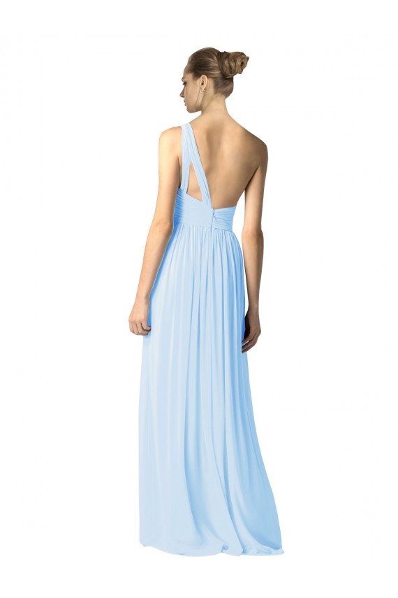 Long Sleeveless Soft Chiffon Light Sky Blue One Shoulder A-Line Bridesmaid Dress Colchester