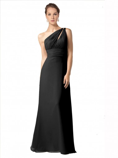 Long Sleeveless Soft Chiffon Black One Shoulder A-Line Bridesmaid Dress Colchester