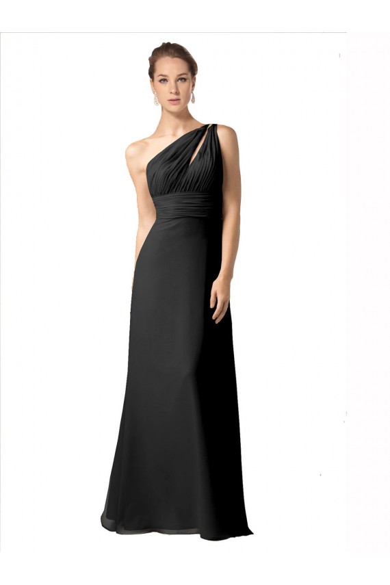 Long Sleeveless Soft Chiffon Black One Shoulder A-Line Bridesmaid Dress Colchester