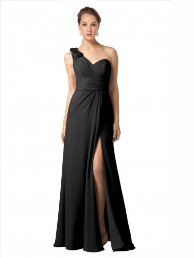 Long Sleeveless Soft Chiffon Black A-Line Bridesmaid Dress / Formal Dress Colchester