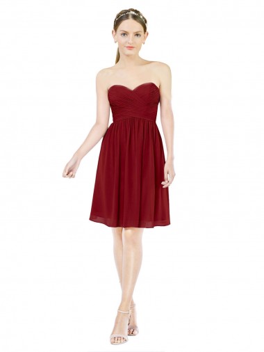 Knee Length Sleeveless Soft Chiffon Burgundy A-Line Bridesmaid Dress Colchester