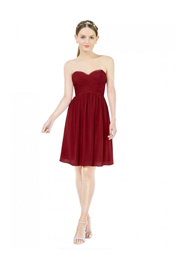 Knee Length Sleeveless Soft Chiffon Burgundy A-Line Bridesmaid Dress Colchester