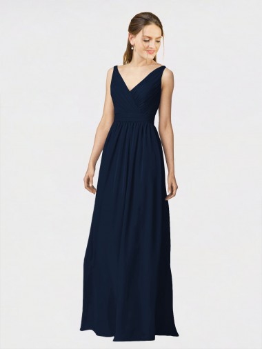 Long Sleeveless Chiffon Dark Navy A-Line Bridesmaid Dresses / Formal Dresses Colchester