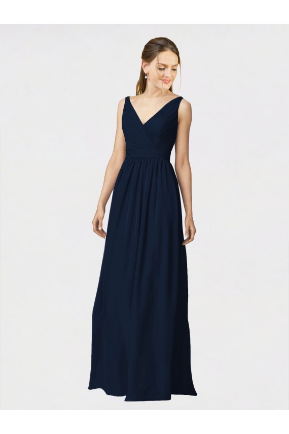 Long Sleeveless Chiffon Dark Navy A-Line Bridesmaid Dresses / Formal Dresses Colchester