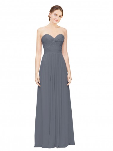 Long Sleeveless Soft Chiffon Slate Grey Sweetheart A-Line Bridesmaid Dress Colchester