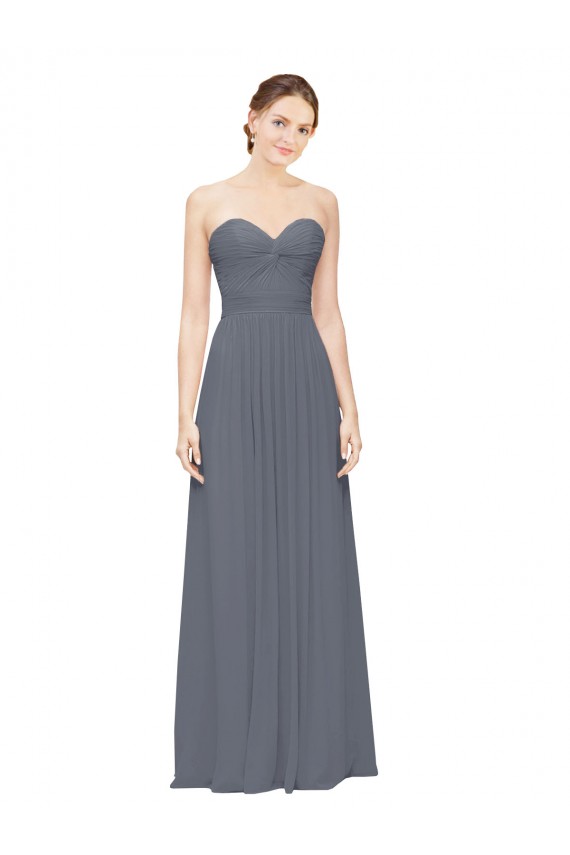 Long Sleeveless Soft Chiffon Slate Grey Sweetheart A-Line Bridesmaid Dress Colchester