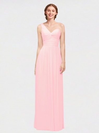 Long Sleeveless Soft Chiffon Pink A-Line Bridesmaid Dress Colchester