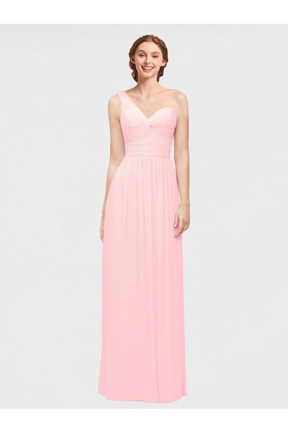 Long Sleeveless Soft Chiffon Pink A-Line Bridesmaid Dress Colchester
