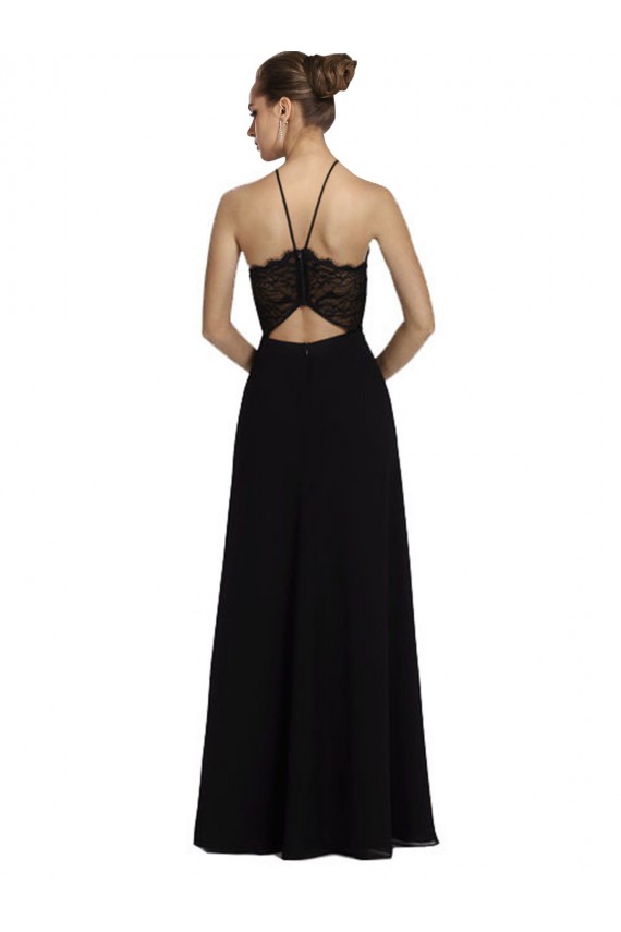 Long Sleeveless Soft Chiffon & Lace Black A-Line Bridesmaid Gown Colchester
