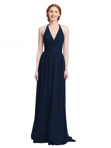 Long Sleeveless Chiffon Dark Navy A-Line Formal Dress / Bridesmaid Dress Colchester