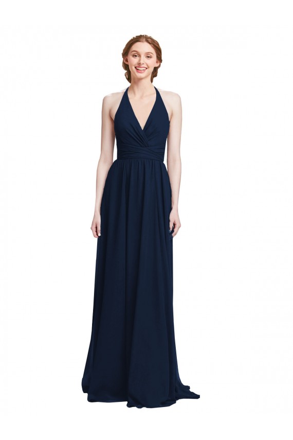 Long Sleeveless Chiffon Dark Navy A-Line Formal Dress / Bridesmaid Dress Colchester