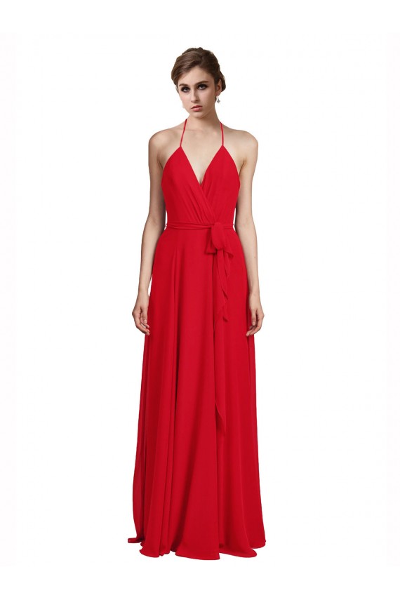 Long Sleeveless Chiffon Red A-Line Bridesmaid Dress Colchester