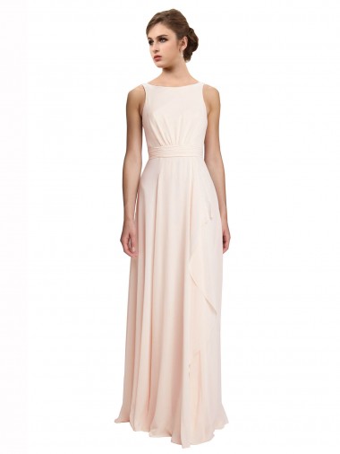 Long Sleeveless Chiffon Cream Pink A-Line Bridesmaid Dress / Evening Dress Colchester