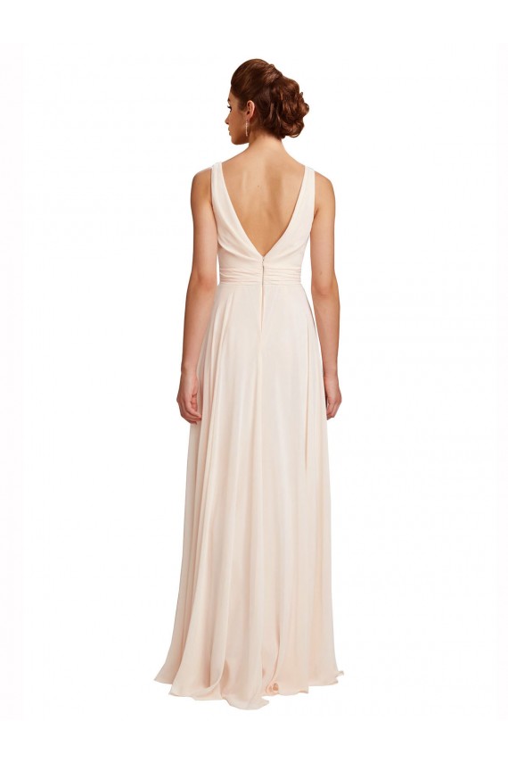 Long Sleeveless Chiffon Cream Pink A-Line Bridesmaid Dress / Evening Dress Colchester