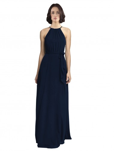 Long Sleeveless Chiffon Dark Navy A-Line Evening Gowns / Bridesmaid Dresses Colchester