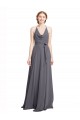 Long Sleeveless Soft Chiffon Slate Grey Spaghetti Straps A-Line Bridesmaid Dress Colchester