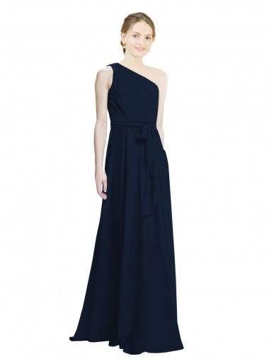 Long Sleeveless Chiffon Dark Navy One Shoulder A-Line Bridesmaid Dress / Evening Dress Colchester