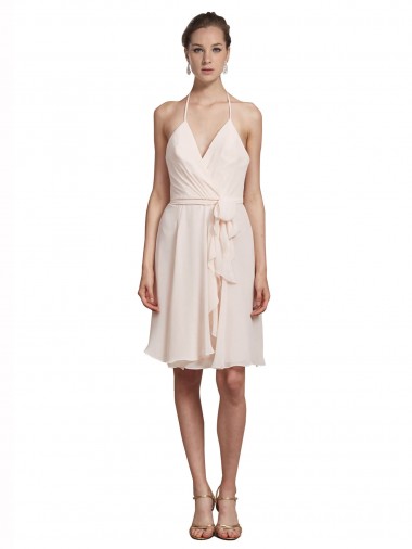 Knee Length Sleeveless Soft Chiffon Cream Pink A-Line Bridesmaid Dress Colchester
