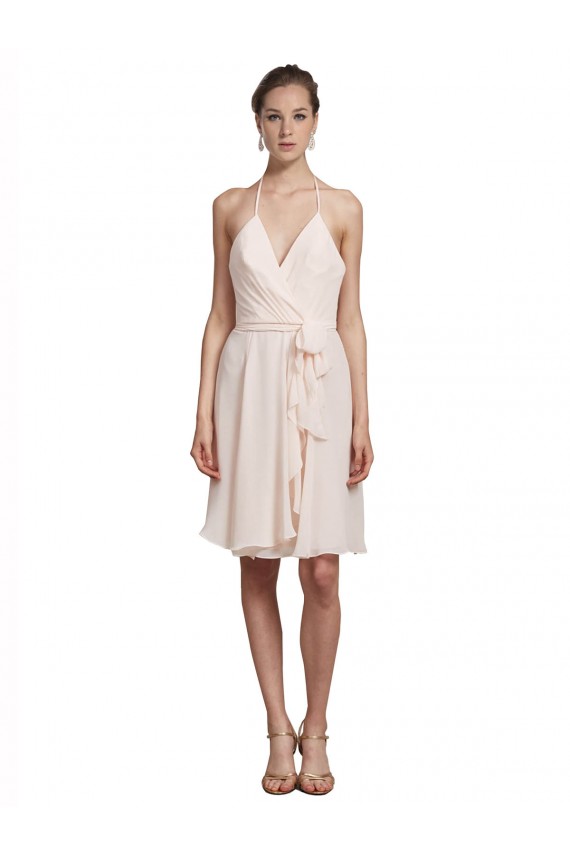 Knee Length Sleeveless Soft Chiffon Cream Pink A-Line Bridesmaid Dress Colchester