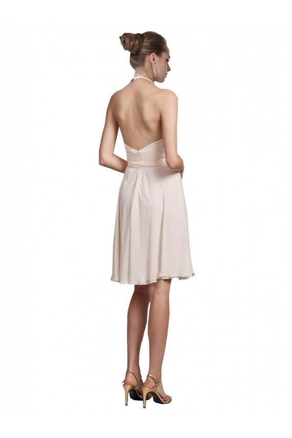 Knee Length Sleeveless Soft Chiffon Cream Pink A-Line Bridesmaid Dress Colchester