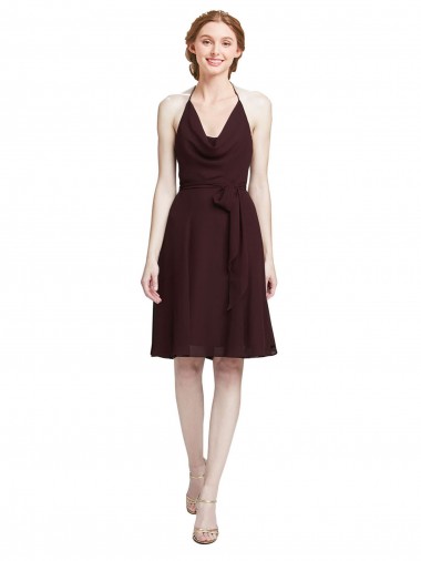 Knee Length Sleeveless Soft Chiffon Burgundy Gold A-Line Bridesmaid Dress Colchester