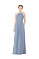 Long Sleeveless Soft Chiffon Dusty Blue Halter Neck Sheath Bridesmaid Dress Colchester