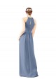 Long Sleeveless Soft Chiffon Dusty Blue Halter Neck Sheath Bridesmaid Dress Colchester