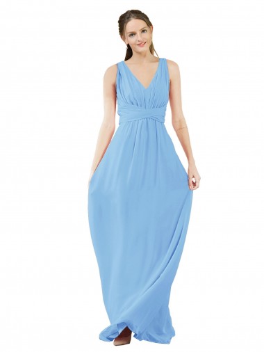Long Sleeveless Soft Chiffon Periwinkle V-Neck A-Line Bridesmaid Dress Colchester
