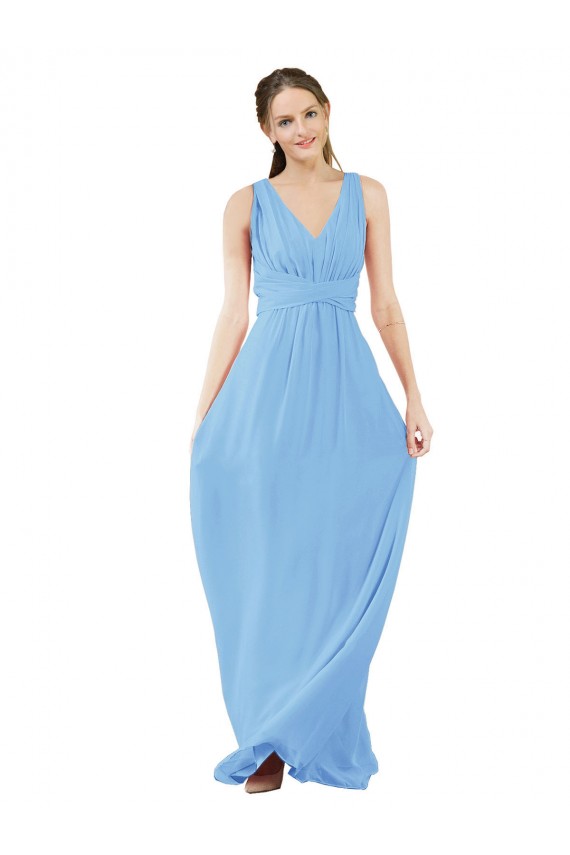 Long Sleeveless Soft Chiffon Periwinkle V-Neck A-Line Bridesmaid Dress Colchester