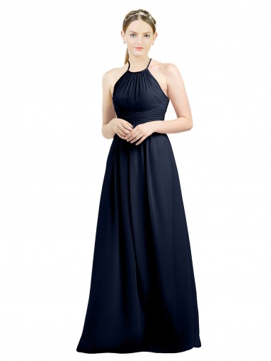 Long Sleeveless Soft Chiffon Dark Navy A-Line Evening Gowns / Bridesmaid Dress Colchester