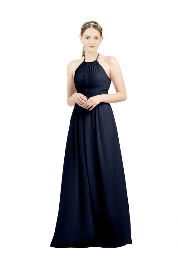 Long Sleeveless Soft Chiffon Dark Navy A-Line Evening Gowns / Bridesmaid Dress Colchester