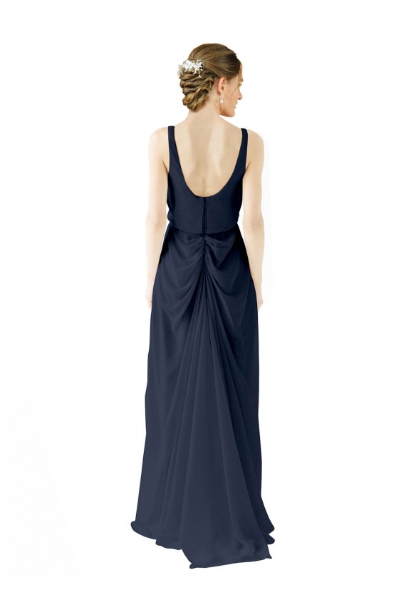 Long Sleeveless Soft Chiffon Dark Navy Scoop Neck A-Line Bridesmaid Dress Colchester