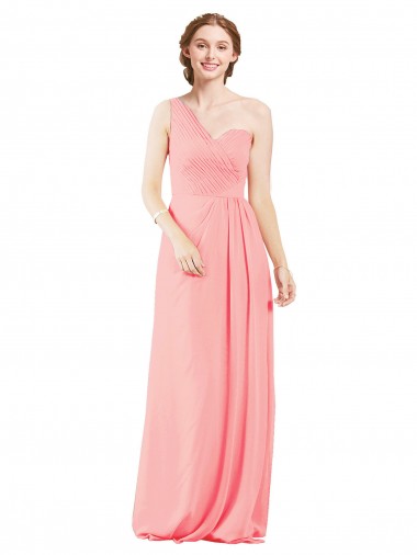 Long Sleeveless Soft Chiffon Salmon A-Line Bridal Party Dress Colchester