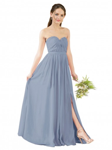 Long Sleeveless Soft Chiffon Dusty Blue A-Line Evening Gowns / Bridesmaid Dress Colchester