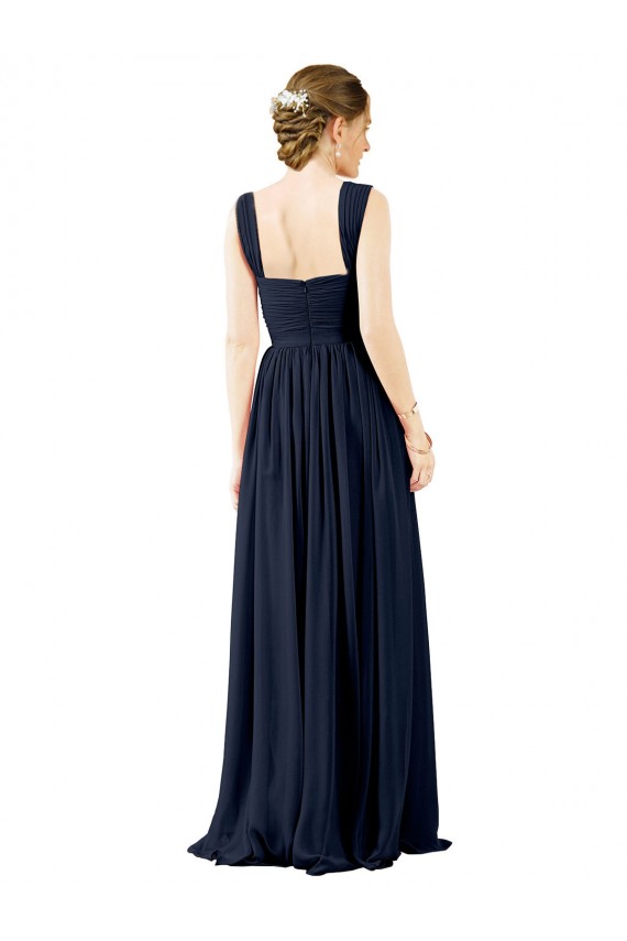 Long Sleeveless Soft Chiffon Dusty Blue Square Neck A-Line Bridesmaid Dress Colchester
