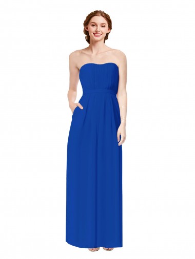 Long Sleeveless Soft Chiffon Royal Blue Sheath Bridesmaid Dress Colchester