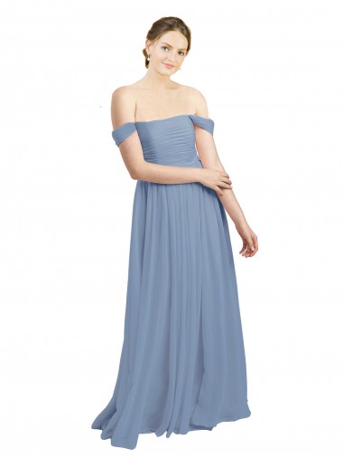 Long Sleeveless Soft Chiffon Dusty Blue A-Line Formal Dress / Bridesmaid Dress Colchester