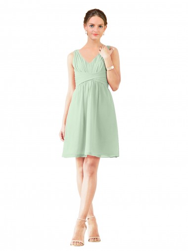 Knee Length Sleeveless Soft Chiffon Sage A-Line Bridesmaid Dress Colchester
