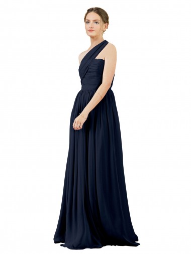 Long Sleeveless Chiffon Dark Navy A-Line Bridal Party Dress / Evening Dress Colchester