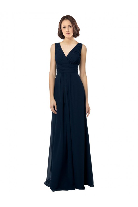 Long Sleeveless Chiffon Dark Navy A-Line Bridal Party Dress Colchester