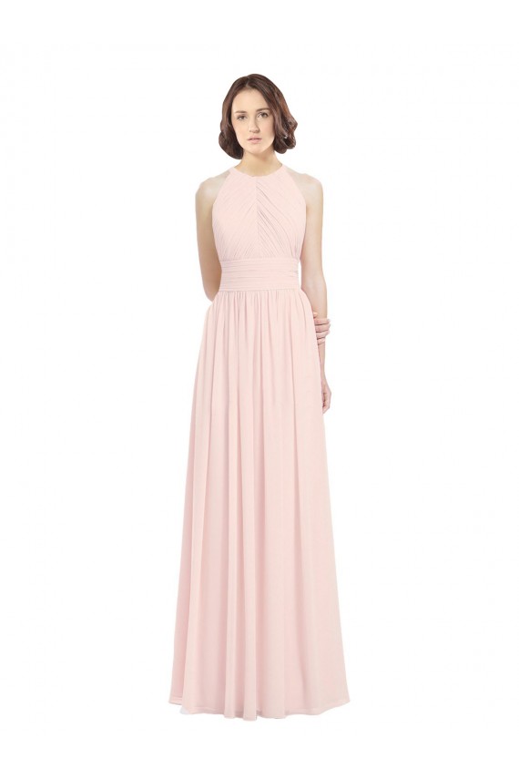 Long Sleeveless Pink Chiffon A-Line Bridesmaid Dress Colchester