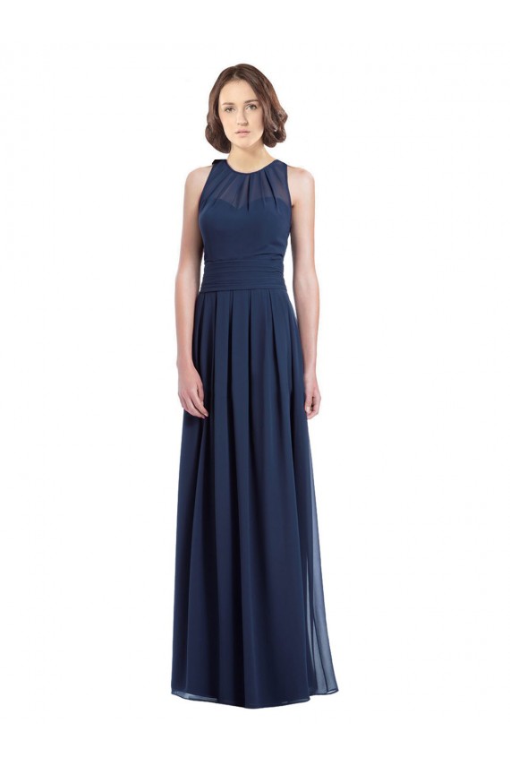 Long Floor Length Sleeveless Chiffon Dark Navy Halter Neck A-Line Bridesmaid Dress Colchester