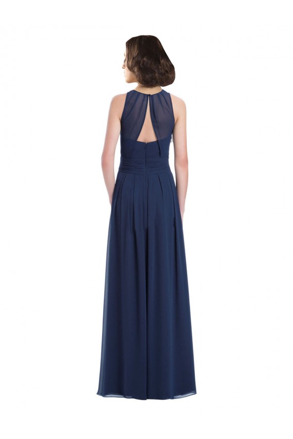 Long Floor Length Sleeveless Chiffon Dark Navy Halter Neck A-Line Bridesmaid Dress Colchester