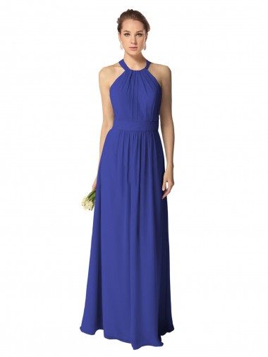 Long Sleeveless Soft Chiffon Royal Blue A-Line Evening Dress / Bridesmaid Dress Colchester