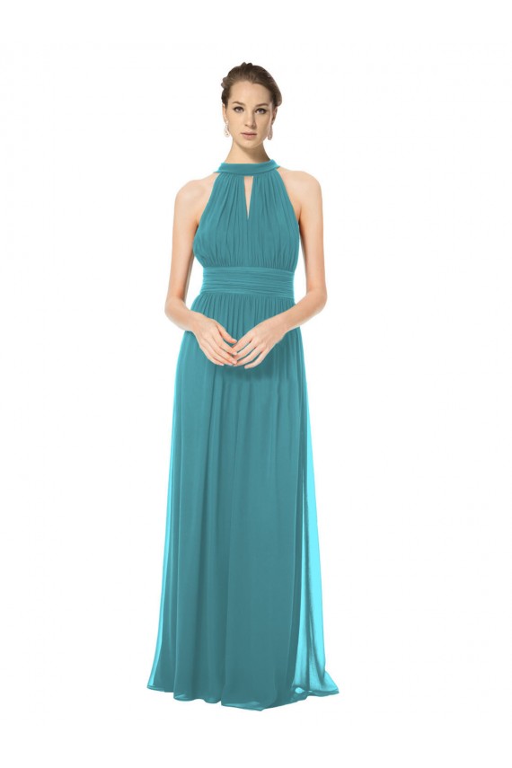 Long Sleeveless Soft Chiffon Hunter Halter Neck A-Line Bridesmaid Dress Colchester