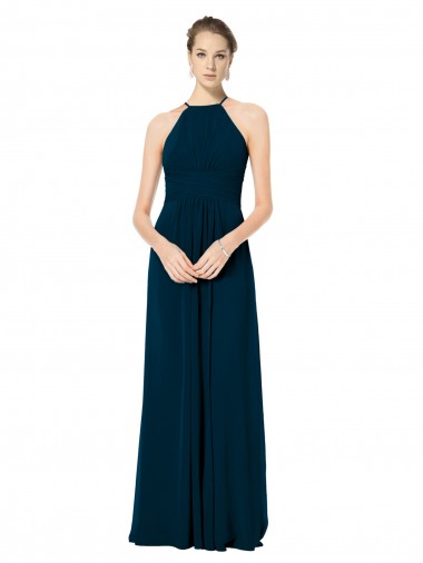 Long Sleeveless Soft Chiffon Midnight Green Spaghetti Straps A-Line Bridesmaid Dress Colchester
